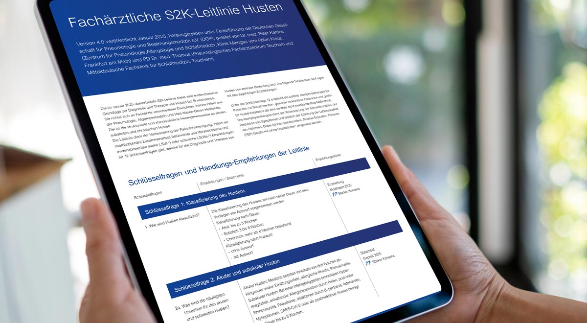 Fachärztliche S2K-Leitlinie Husten: Auszug Klassifizierung, Ursachen, Diagnostik und Therapieempfehlungen