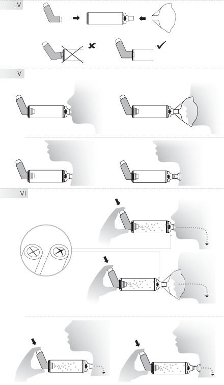 Anwendung des RC-Chamber® mit Mundstück oder Maske, Abbildungen aus der Gebrauchsanweisung